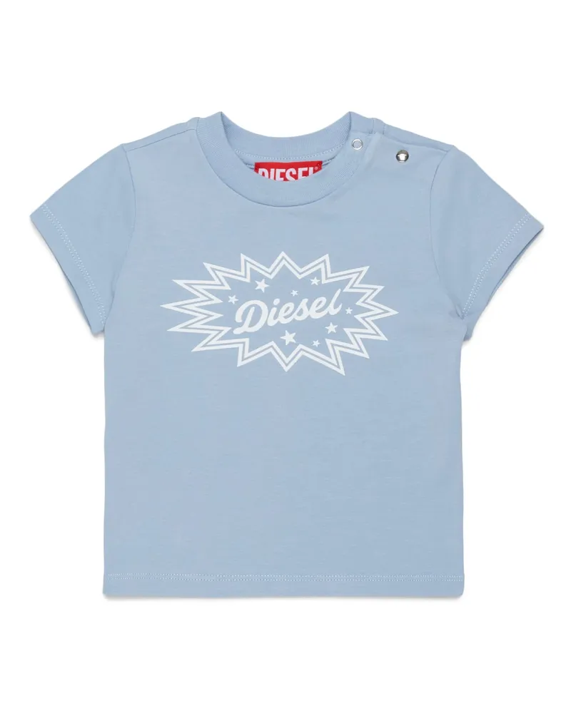 Diesel Stretch-cotton T-shirt mit starburst logo print - T-Shirts und Tops - Damen - Blau Blau
