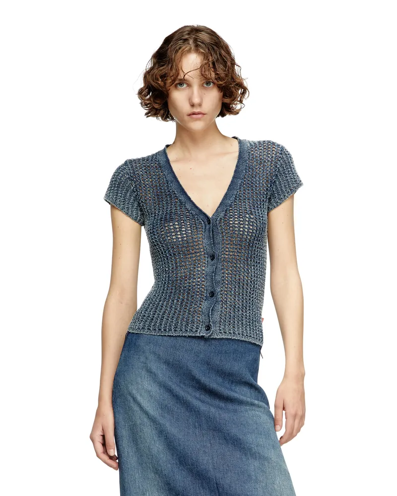 Diesel Kurzarm-Cardigan aus Denim-Mesh-Strick - Strickwaren - Damen - Blau Blau