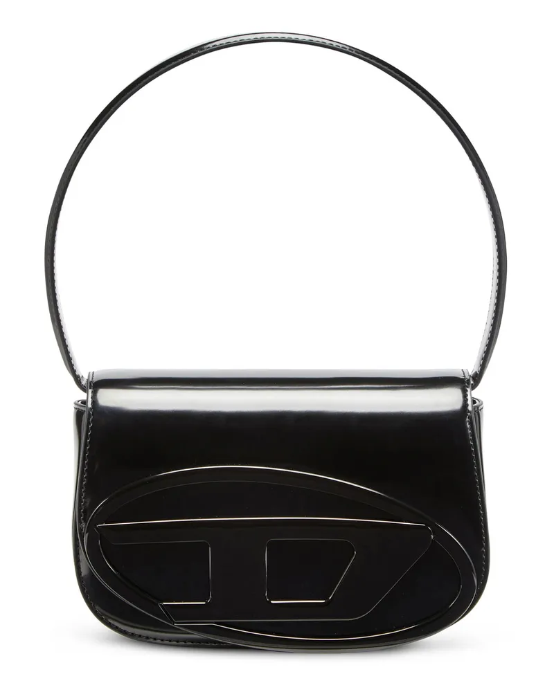 Diesel 1DR-Ikonische Schultertasche aus Spiegel-Leder - Schultertaschen - Damen - Schwarz Schwarz