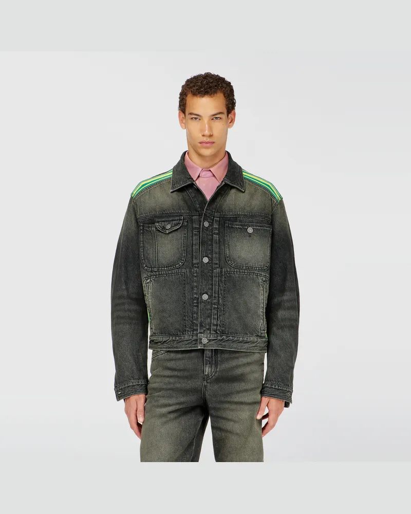 Diesel Trucker-Jacke mit gestreiften Schulterbändern - Denim jacken - Herren - Grau Grau