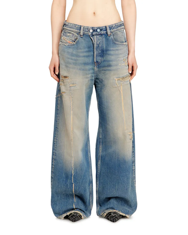 Diesel Relaxed Jeans Low Waist 1996 D-Sire, Mittelblau, Knopfverschluss Blau