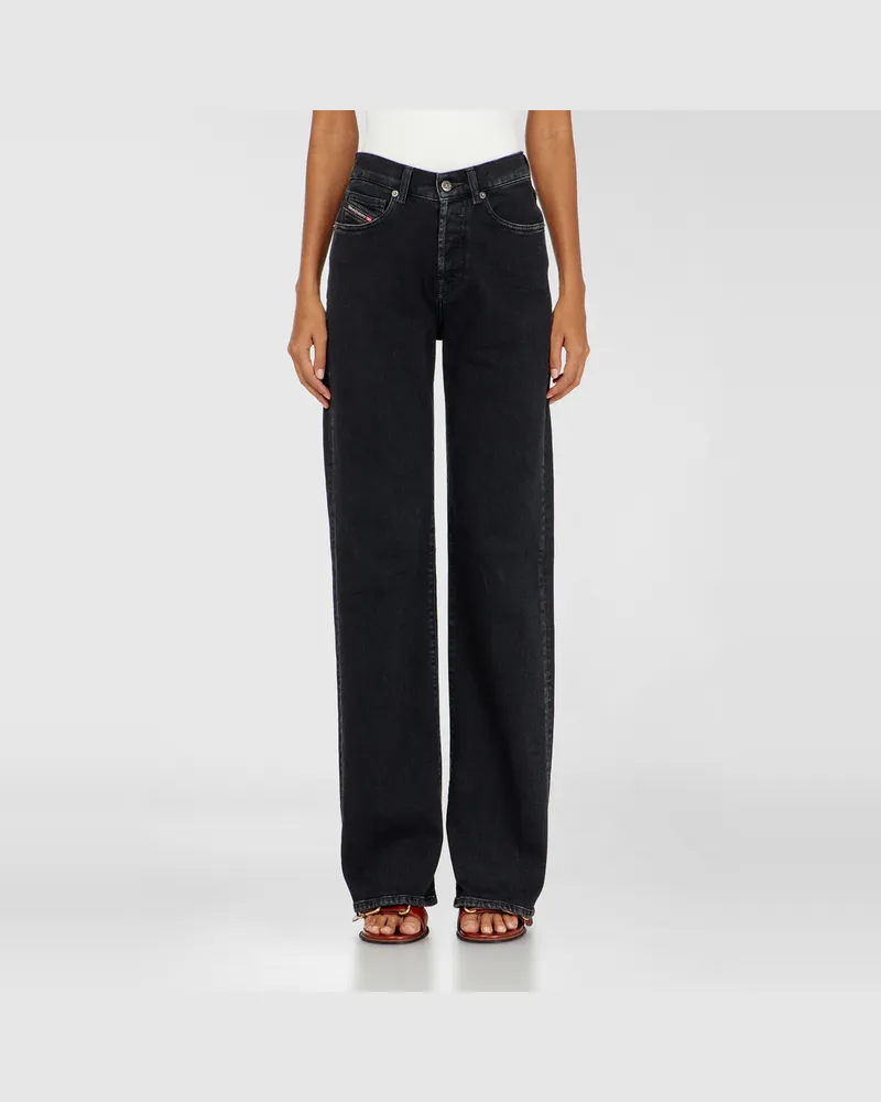 Diesel Regular Jeans High Waist 1971 D-Sent, Schwarz/Dunkelgrau, Knopfverschluss Schwarz