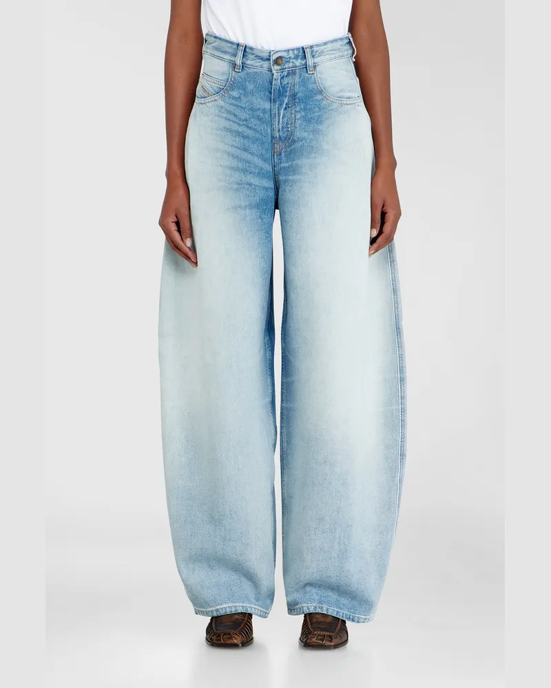 Diesel Relaxed Jeans High Waist 1987 D-Khelz, Hellblau, Knopfverschluss Blau