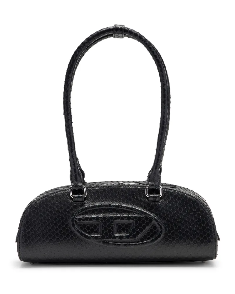 Diesel 1DR Dome-Langgezogene Bowlingtasche aus strukturiertem Leder - Schultertaschen - Damen - Schwarz Schwarz