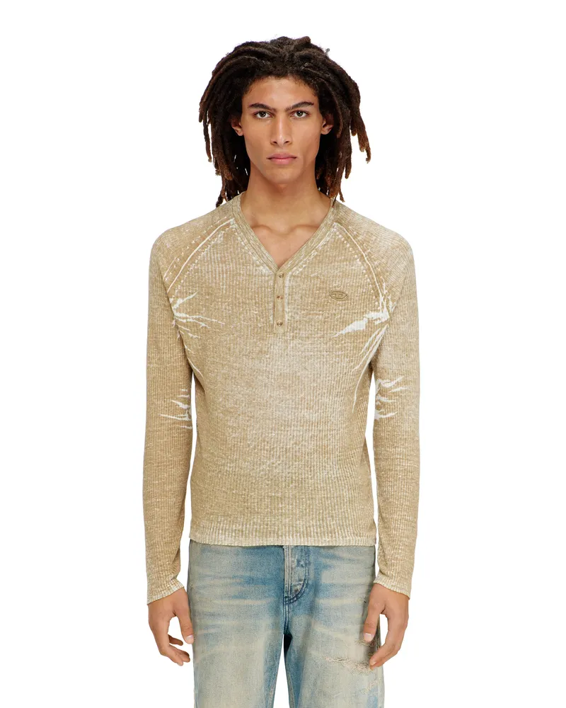 Diesel Henley-Pullover mit verblasstem Rückseitendruck - Strickwaren - Herren - Braun Braun