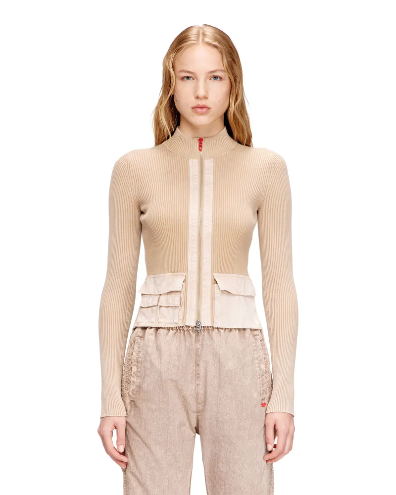 Diesel Cardigan mit Reißverschluss und Cargotaschen aus Denim - Strickwaren - Damen - Beige Beige