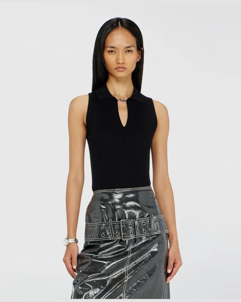 Diesel Ärmelloses Polo-Top aus Rippstrick mit Seidenmix - T-Shirts - Damen - Schwarz Schwarz