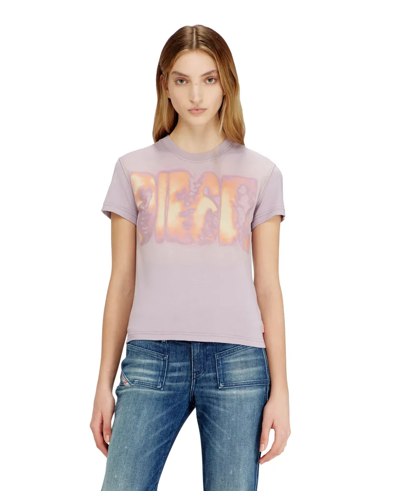 Diesel Schmales Jersey-T-Shirt mit Grafikdruck - T-Shirts - Damen - Violett Violett