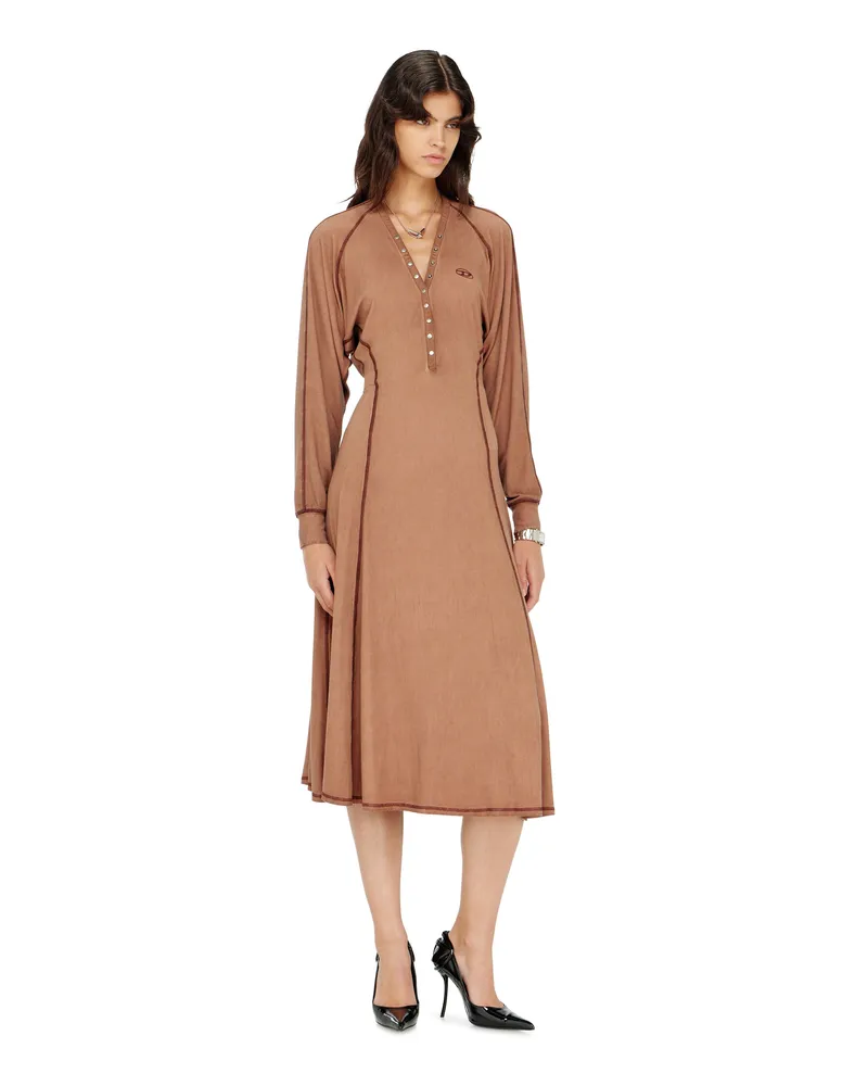 Diesel Midi-Kleid aus geripptem Jersey mit Fledermausärmeln - Kleider - Damen - Braun Braun