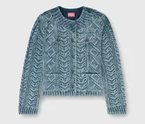 Kragenlose Jacke aus Denim mit Zopfmuster-Effekt - Denim jacken - Damen - Blau