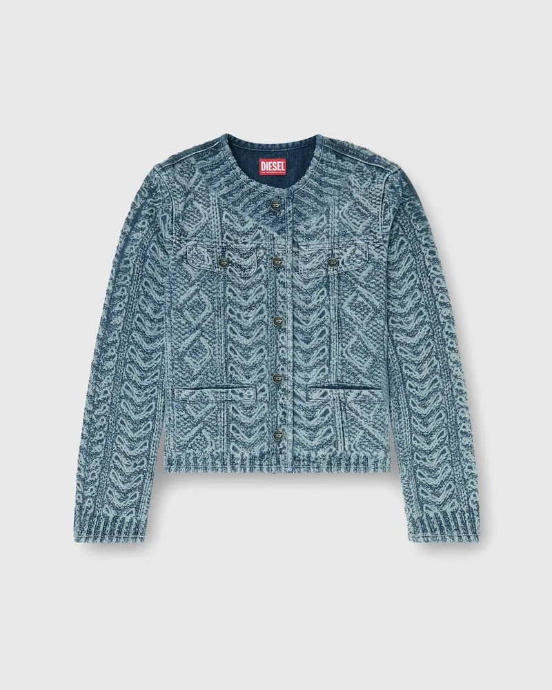 Diesel Kragenlose Jacke aus Denim mit Zopfmuster-Effekt - Denim jacken - Damen - Blau Blau