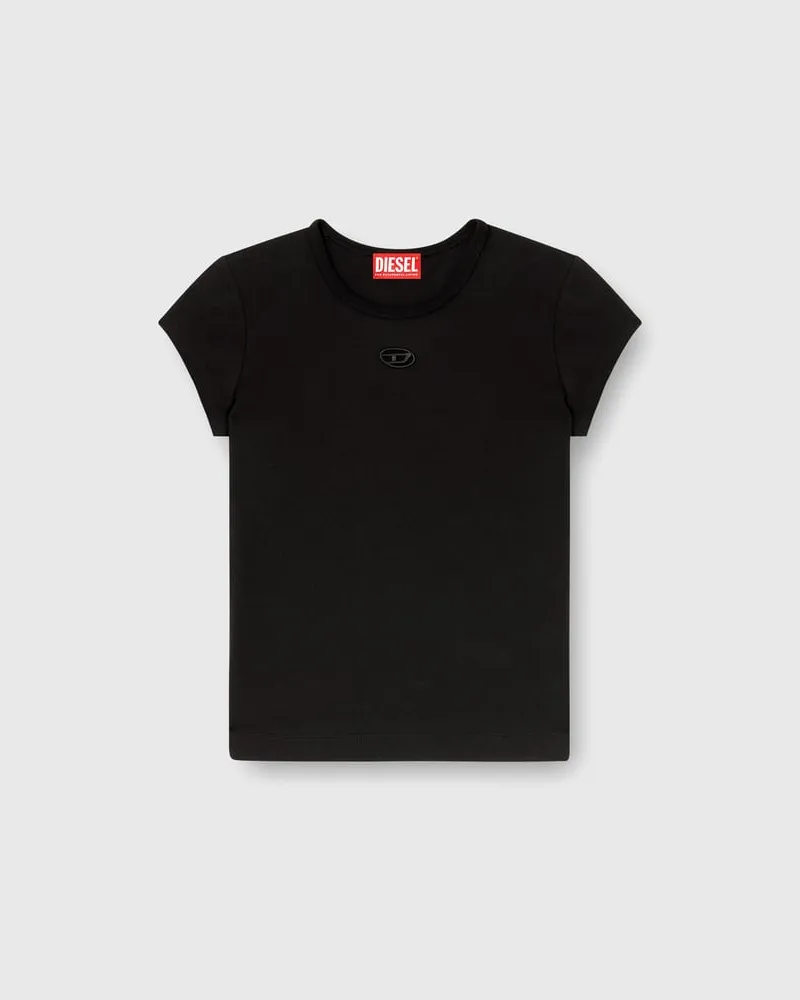 Diesel T-Shirt mit ausgeschnittenem, besticktem Logo - T-Shirts - Damen - Schwarz Schwarz