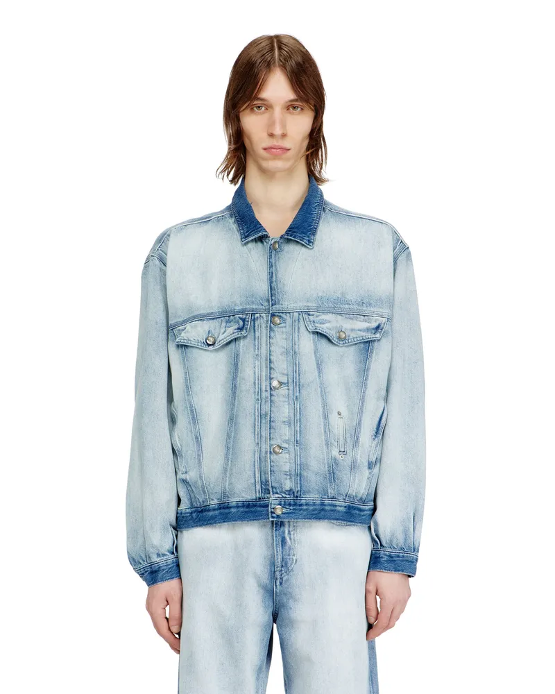 Diesel Trucker-Jacke aus mittelhellem Skeleton-Denim - Denim jacken - Unisex - Blau Blau
