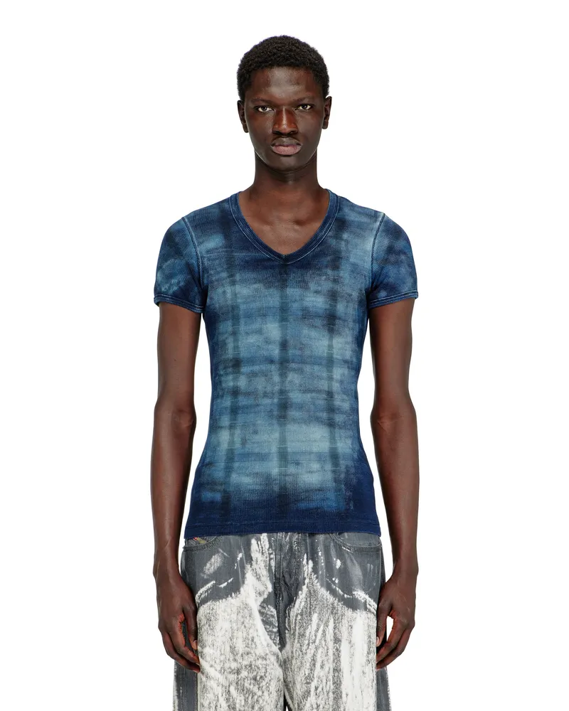 Diesel Röntgen-Top aus geripptem Jersey mit Karomuster - T-Shirts - Herren - Blau Blau