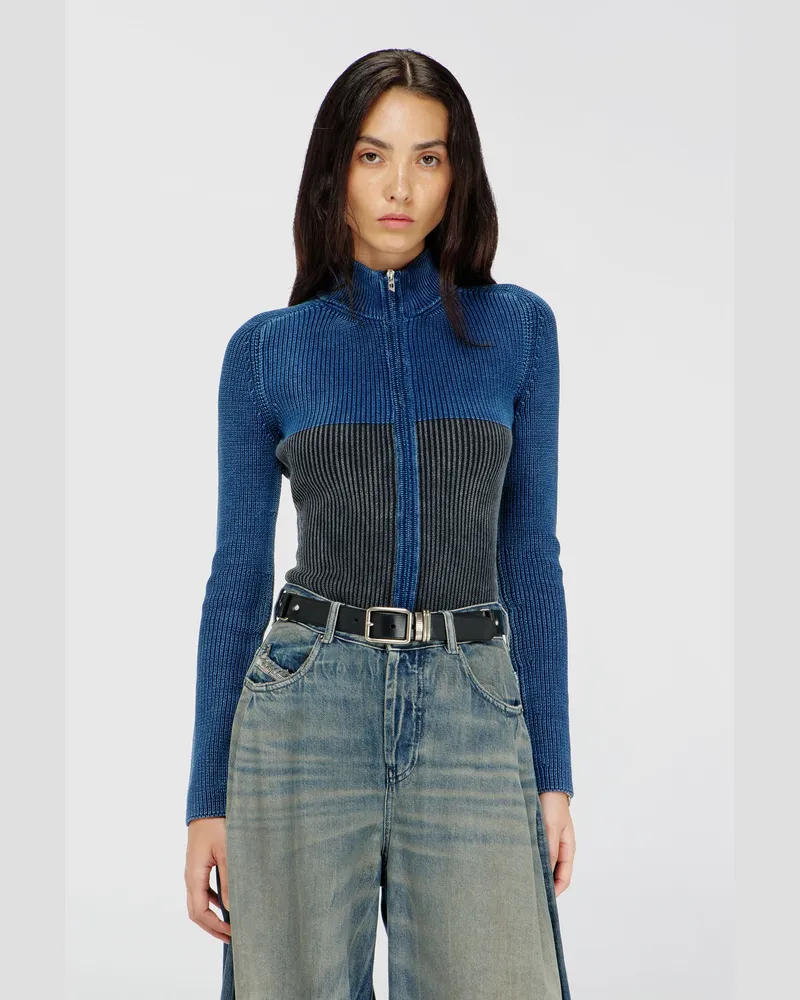 Diesel Strickjacke mit Reißverschluss und zweifarbigem Denim-Effekt - Strickwaren - Damen - Bunt Bunt