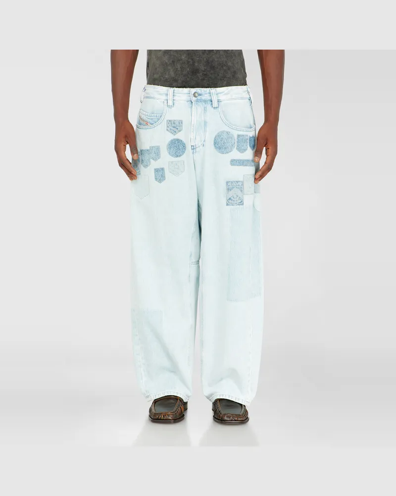 Diesel Relaxed Jeans Regular Waist 1997 D-Enim-M, Hellblau, Knopfverschluss Blau