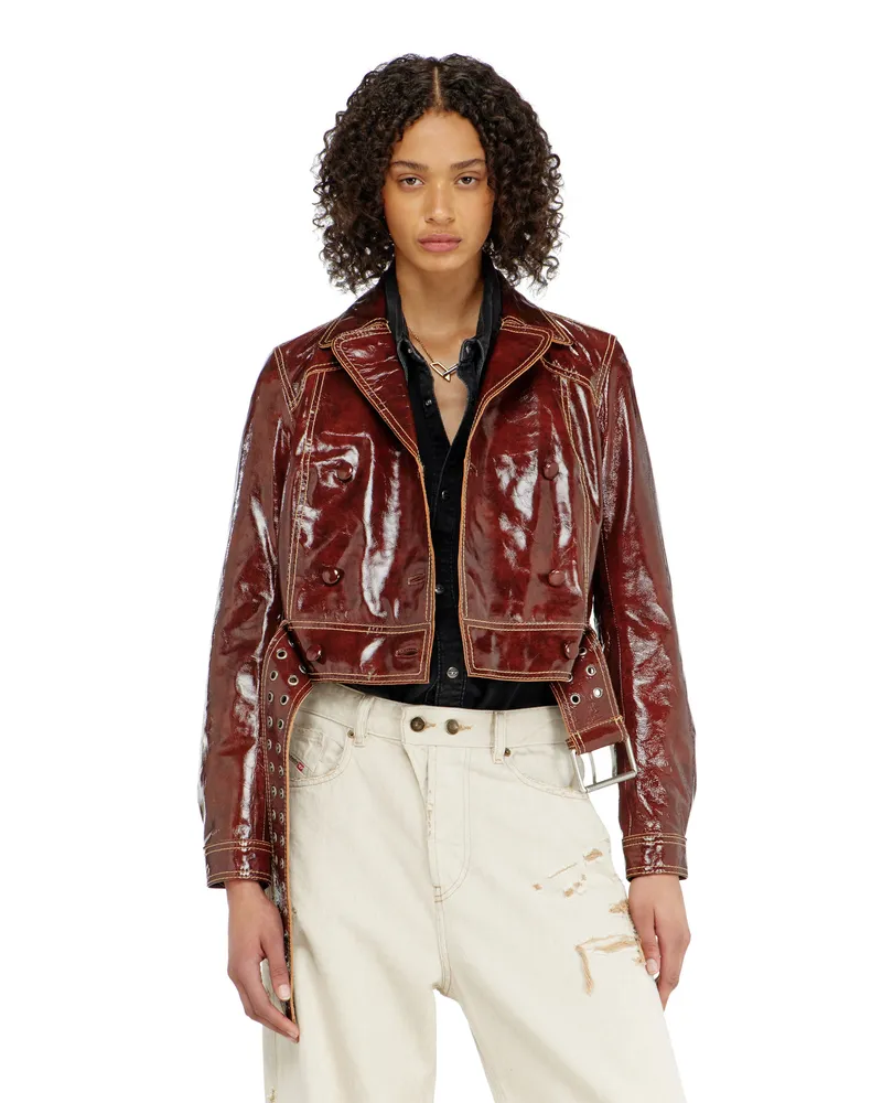 Diesel Patent-leather jacket mit großem Gürtel - Lederjacken - Damen - Rot Rot