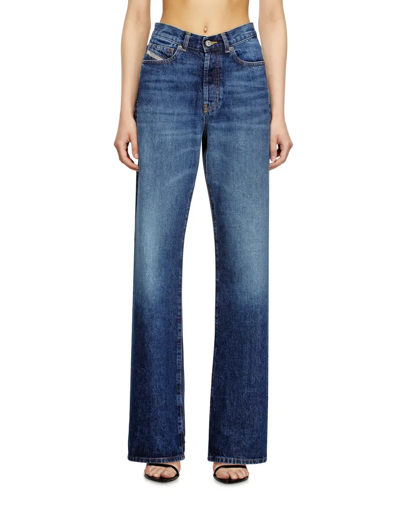 Diesel Regular Jeans High Waist 1971 D-Sent, Mittelblau, Knopfverschluss Blau