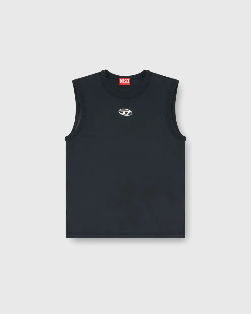 Diesel Baumwoll-Tanktop mit ovalem D-Logo in Metallic-Optik - T-Shirts - Herren - Schwarz Schwarz