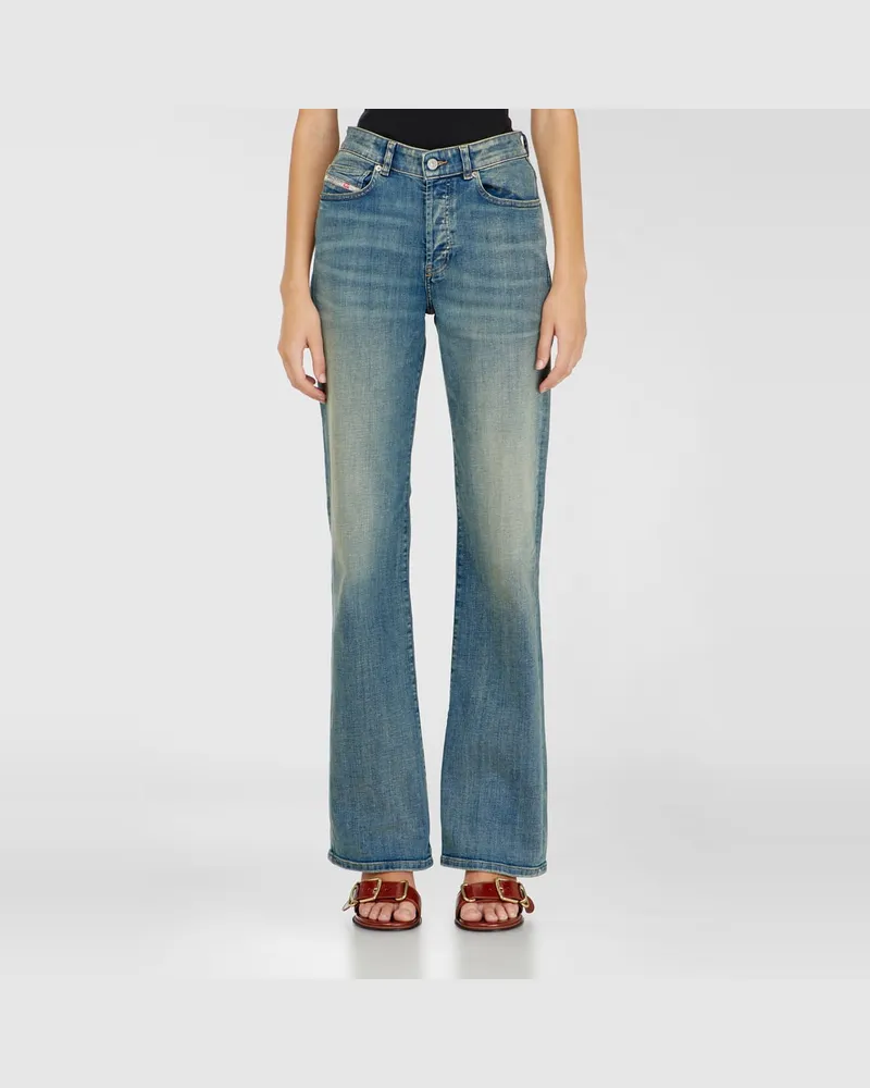 Diesel Regular Jeans High Waist 1971 D-Sent, Mittelblau, Knopfverschluss Blau