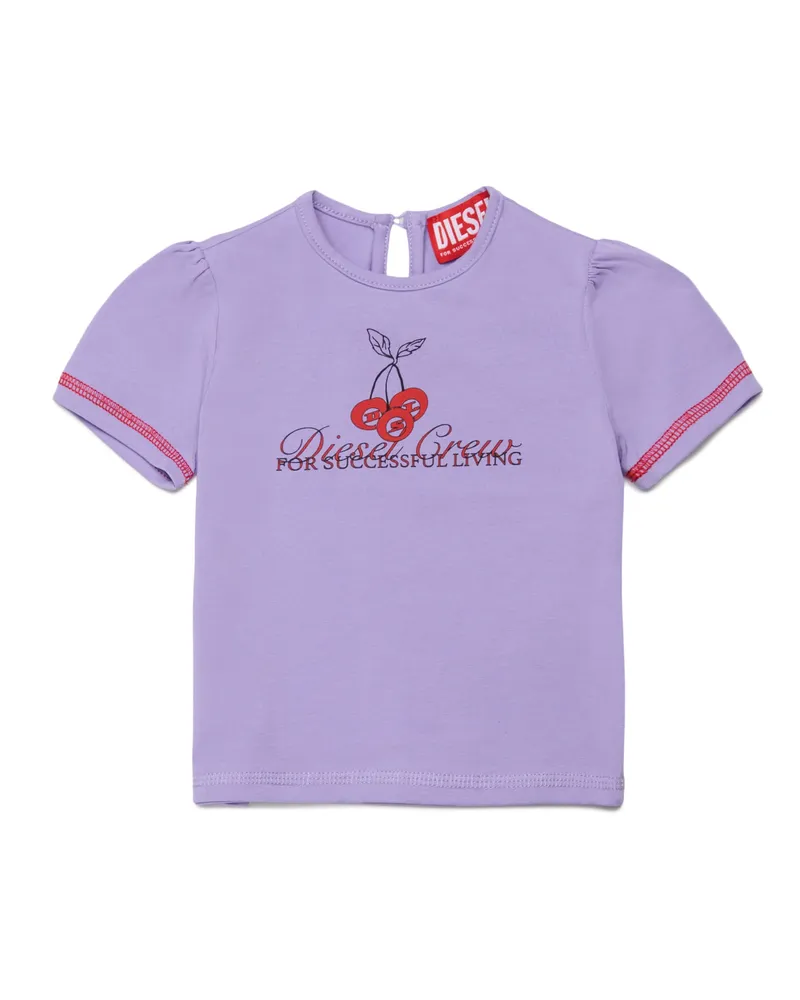 Diesel T-Shirt mit gerafften Ärmeln und Kirschmuster - T-Shirts und Tops - Damen - Violett Violett