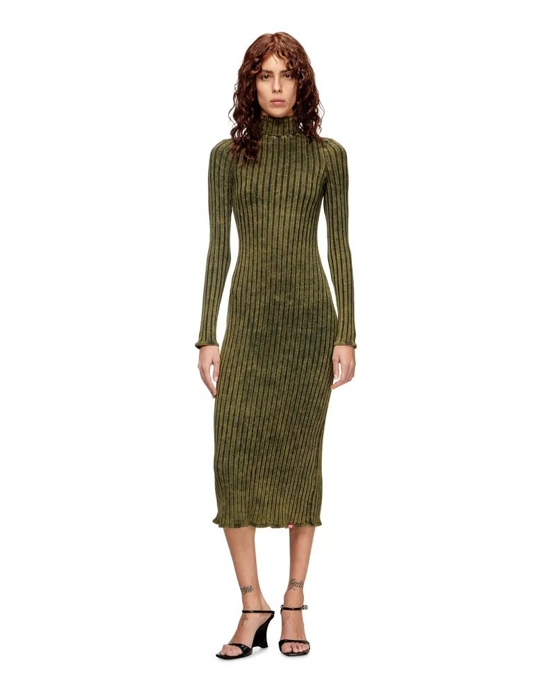 Diesel Midi-Kleid aus behandeltem Jersey mit breitem Rippenstrick - Kleider - Damen - Grün Grün
