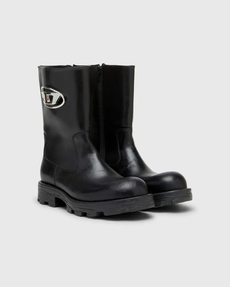 Diesel D-Hammer-Cut-Out-Lederstiefel mit Logo-Hardware - Stiefel - Damen - Schwarz Schwarz