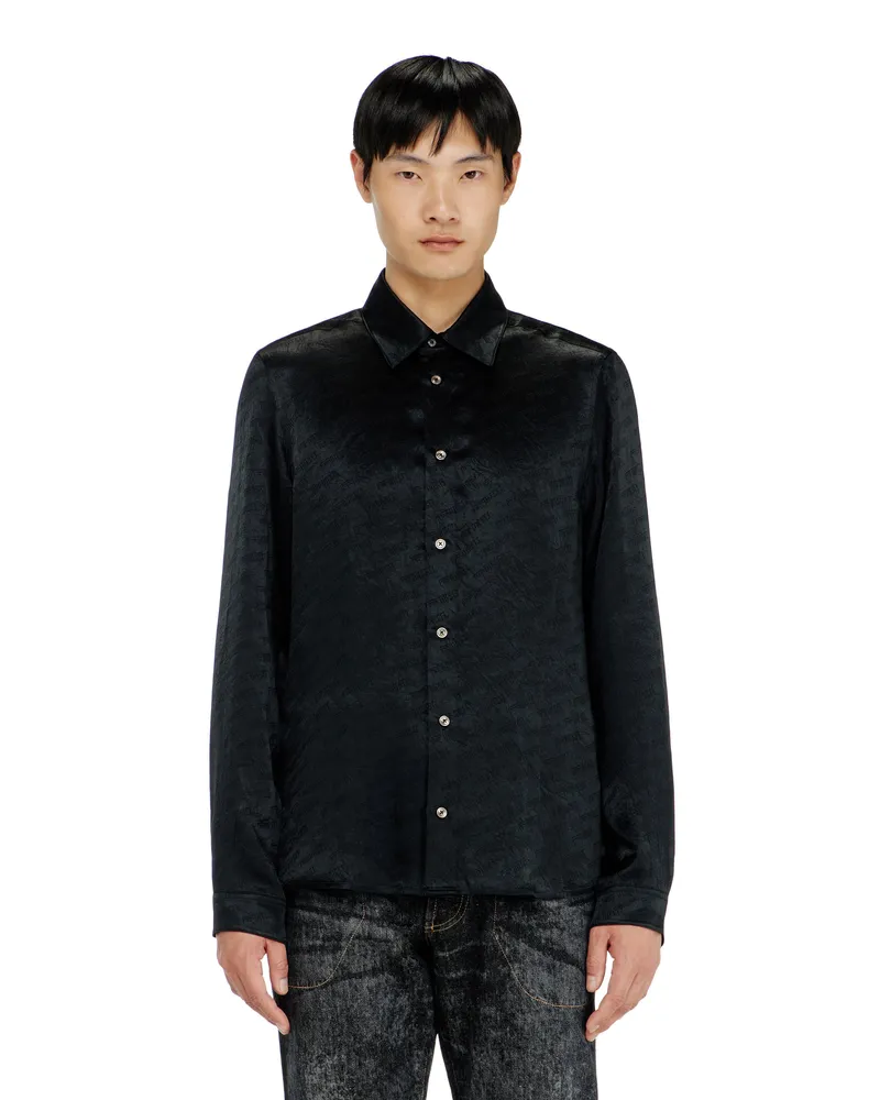 Diesel Shirt aus logo-jacquard-crinkled-satin - Hemden - Herren - Schwarz Schwarz