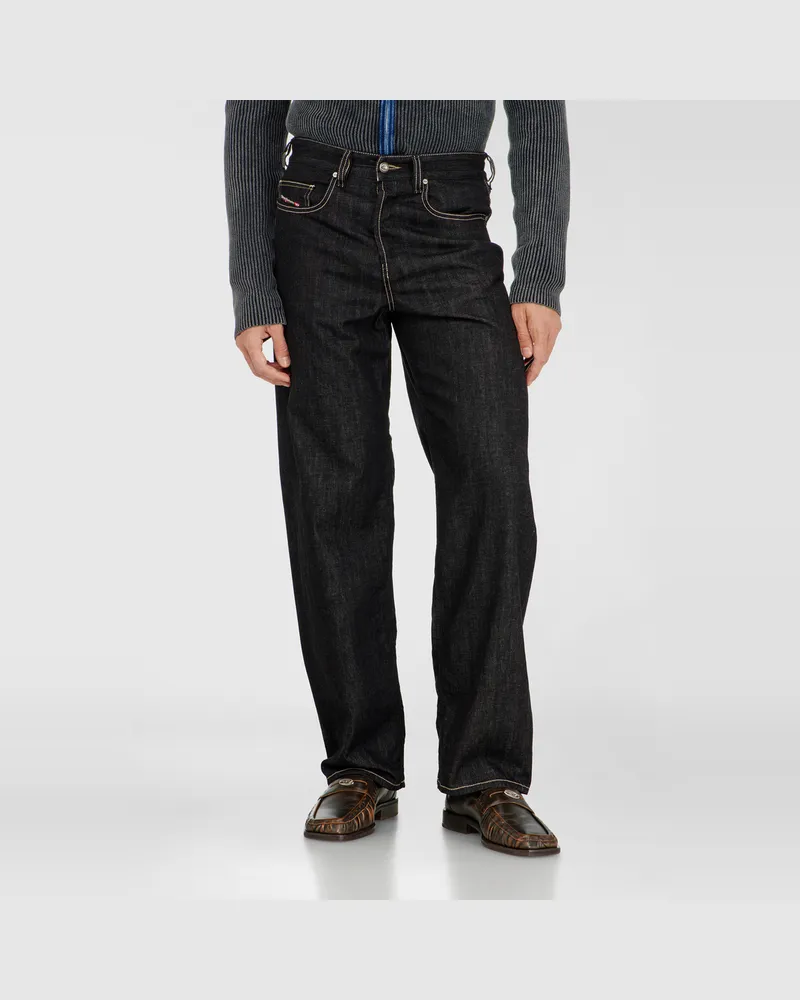 Diesel Relaxed Jeans Low Waist 2001 D-Macro, Schwarz/Dunkelgrau, Knopfverschluss Schwarz