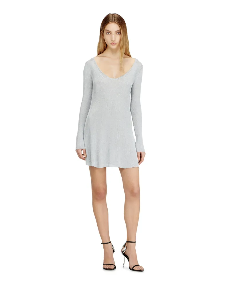 Diesel Kurzes Kleid aus metallisch geripptem Strick - Kleider - Damen - Grau Grau