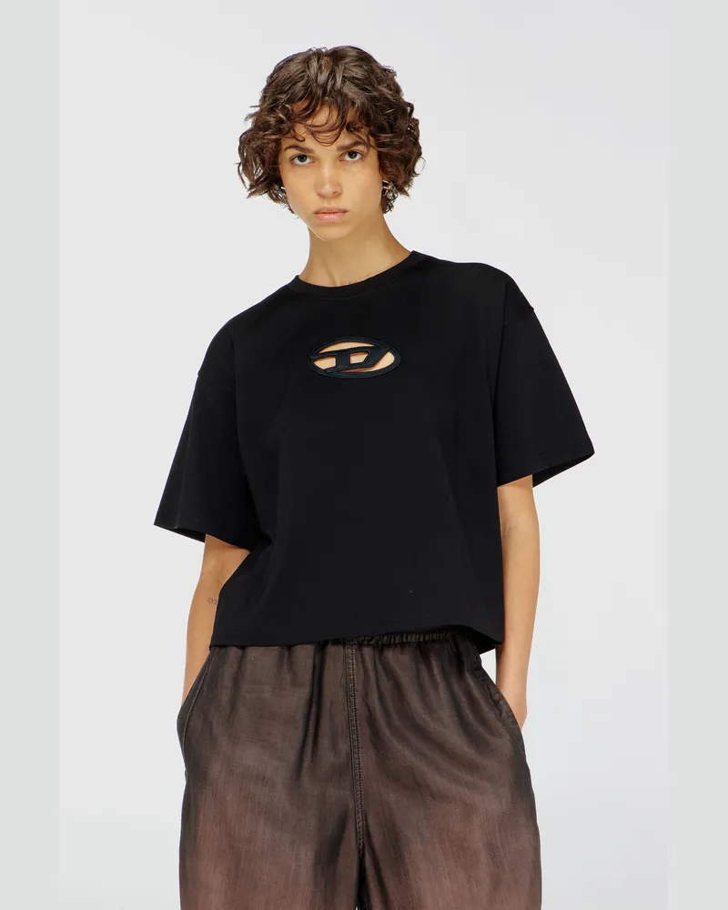 Diesel Kastiges T-Shirt mit ausgeschnittenem Oval D-Logo - T-Shirts - Damen - Schwarz Schwarz