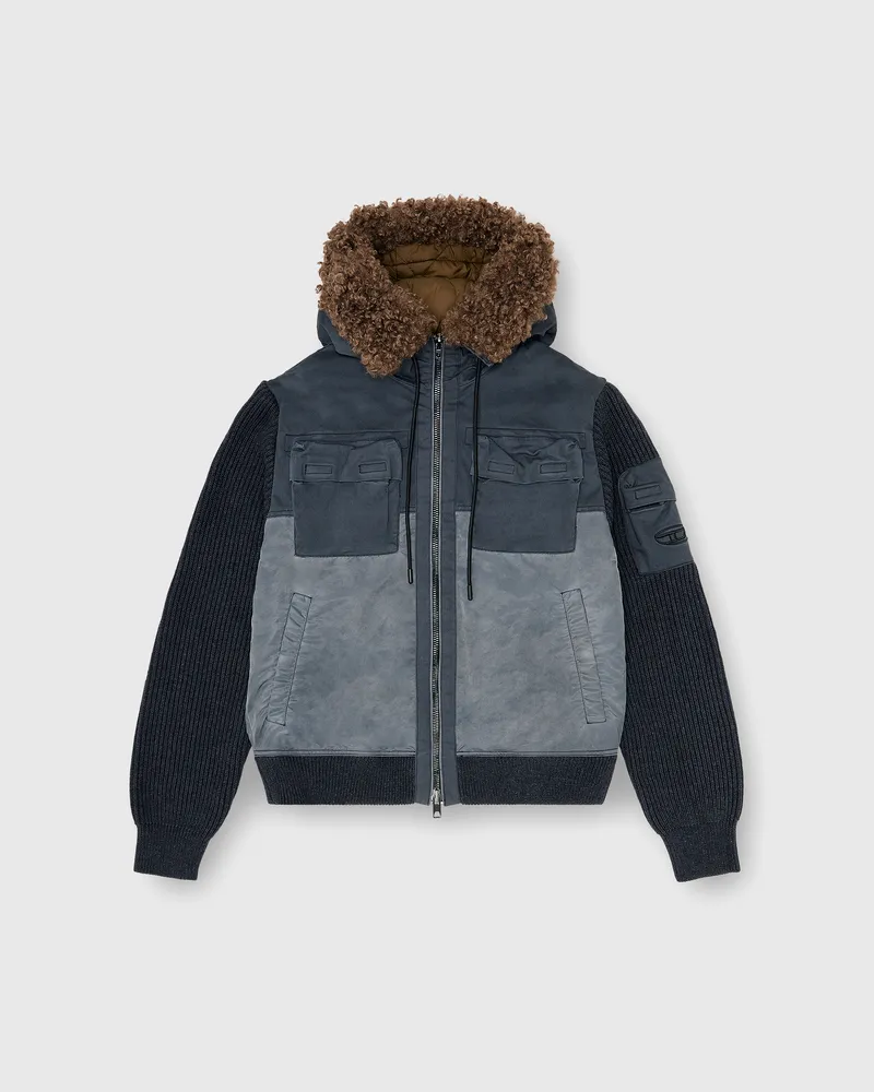 Diesel Gefütterte Kapuzenjacke mit Strickärmeln - Winterjacken - Herren - Blau Blau