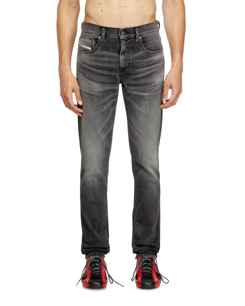 Diesel Slim Jeans Regular Waist 2019 D-Strukt, Schwarz/Dunkelgrau, Reißverschluss Schwarz