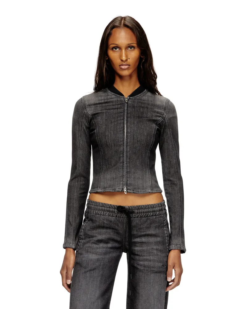 Diesel Verkürzte Jacke aus einfarbigem Denim - Oberteile - Damen - Schwarz Schwarz