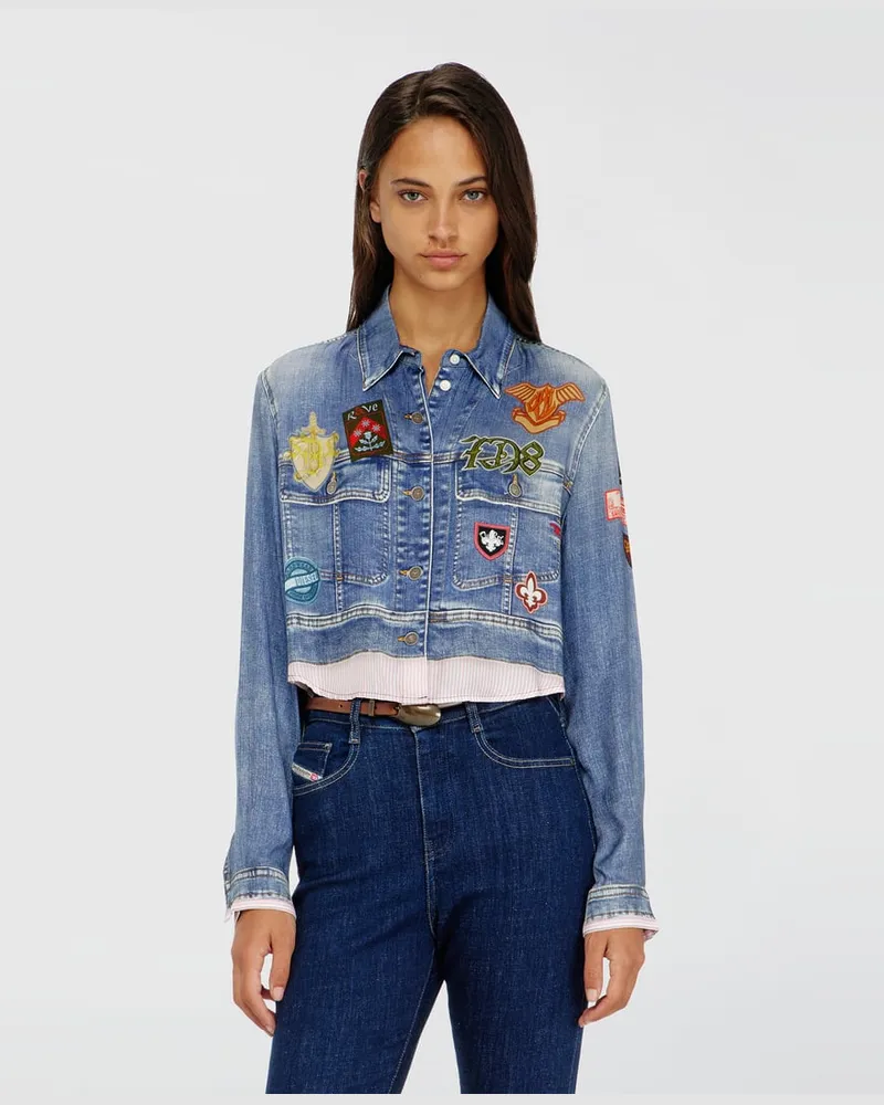 Diesel Cropped-Satinhemd mit trompe-l'oeil-Denim-Print - Hemden - Damen - Blau Blau