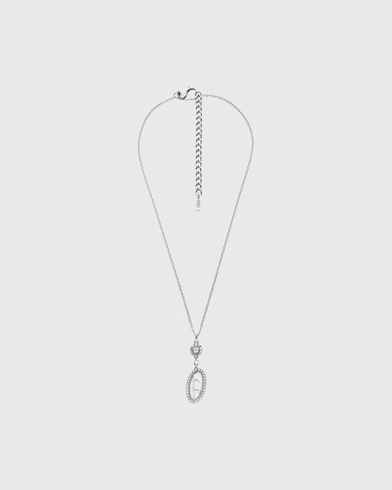 Diesel Halskette aus Edelstahl mit Pavé-Anhänger - Halsketten - Unisex - Silber Silber