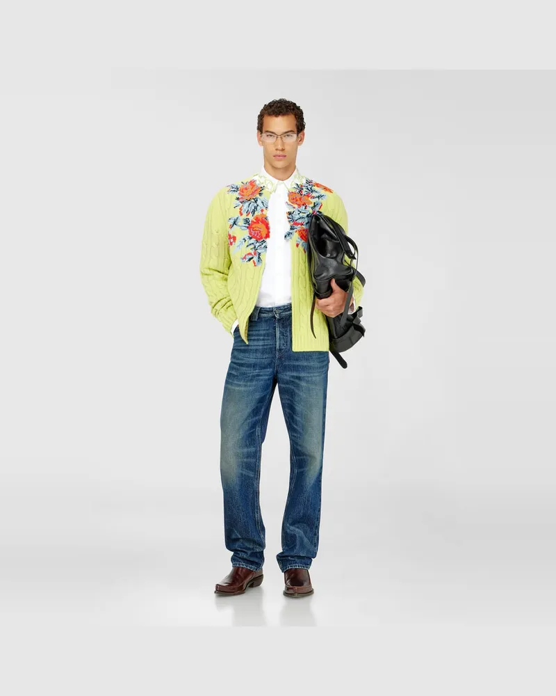 Diesel Offener Cardigan aus floraler Zopfmusterstrick - Strickwaren - Herren - Gelb Gelb