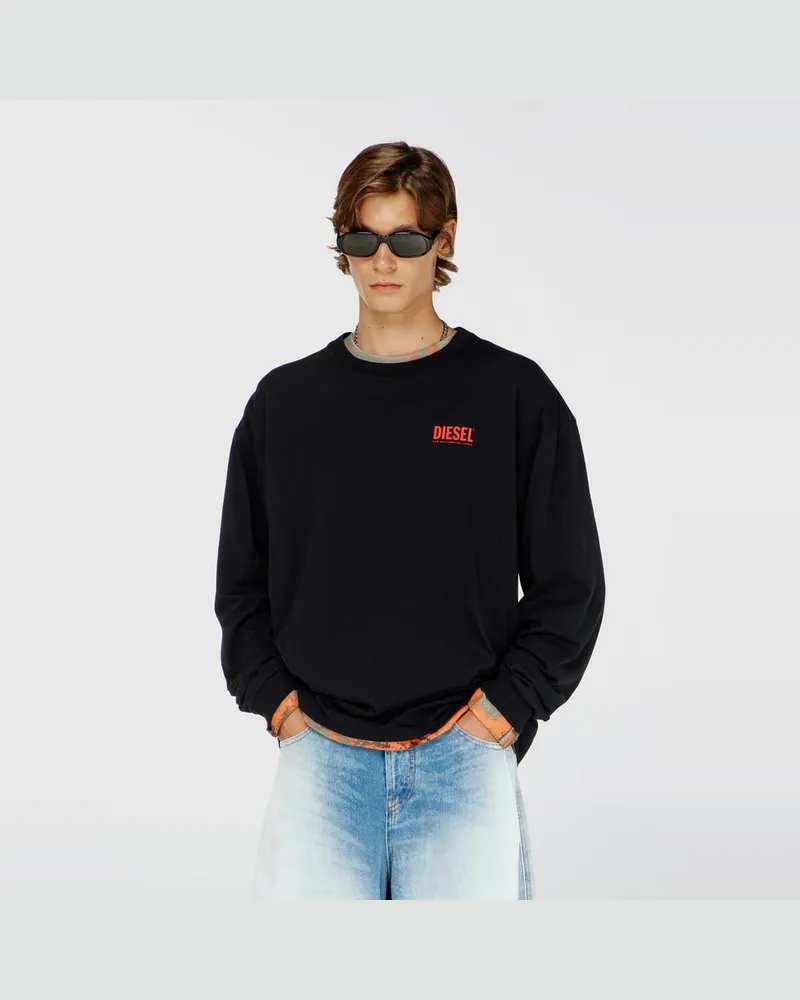 Diesel Lässig geschnittenes Langarm-T-Shirt mit Biscotto-Logo - T-Shirts - Herren - Schwarz Schwarz