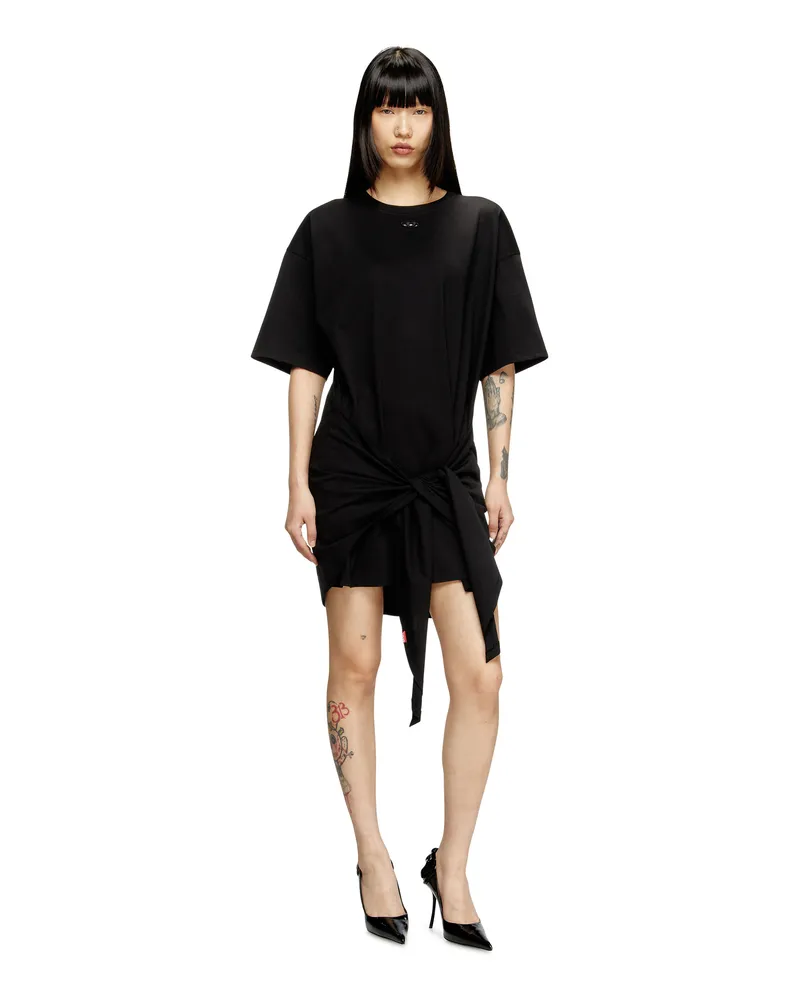 Diesel T-Shirt-Kleid mit Bindeband auf der Vorderseite - Kleider - Damen - Schwarz Schwarz