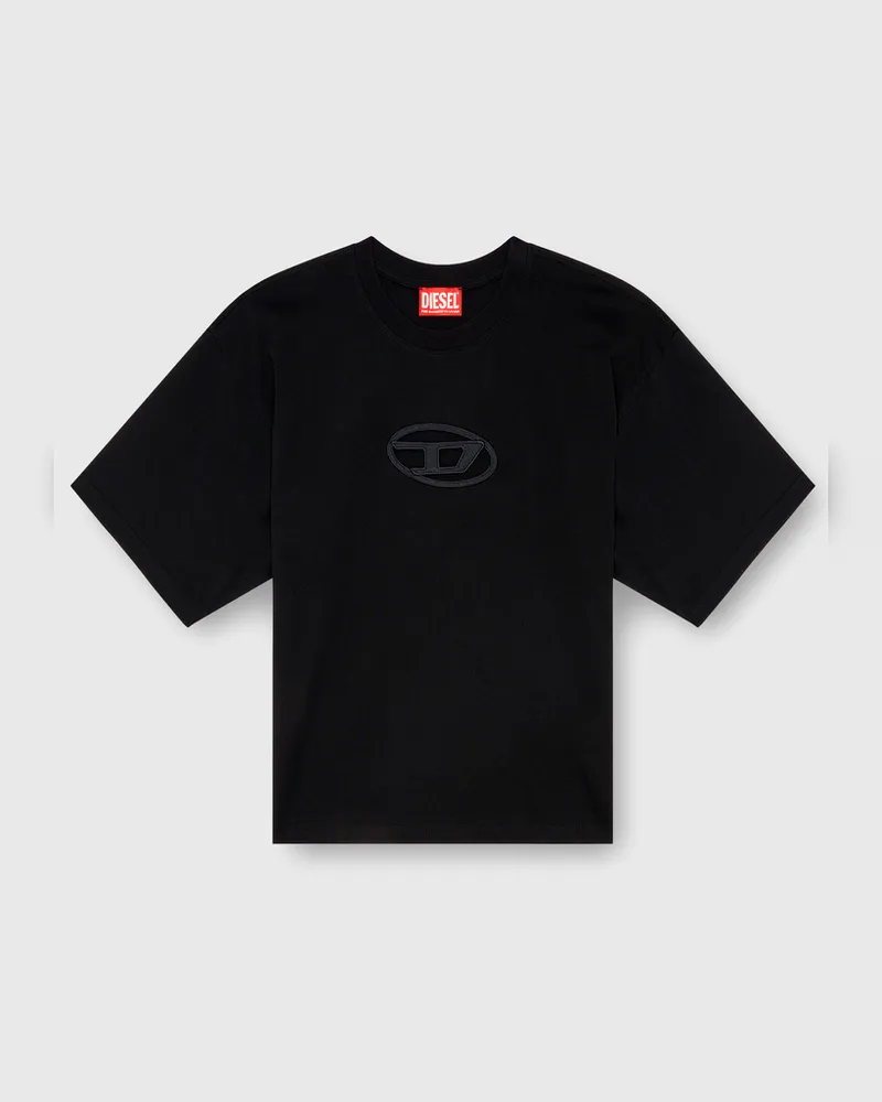 Diesel Kastiges T-Shirt mit ausgeschnittenem Oval D-Logo - T-Shirts - Damen - Schwarz Schwarz