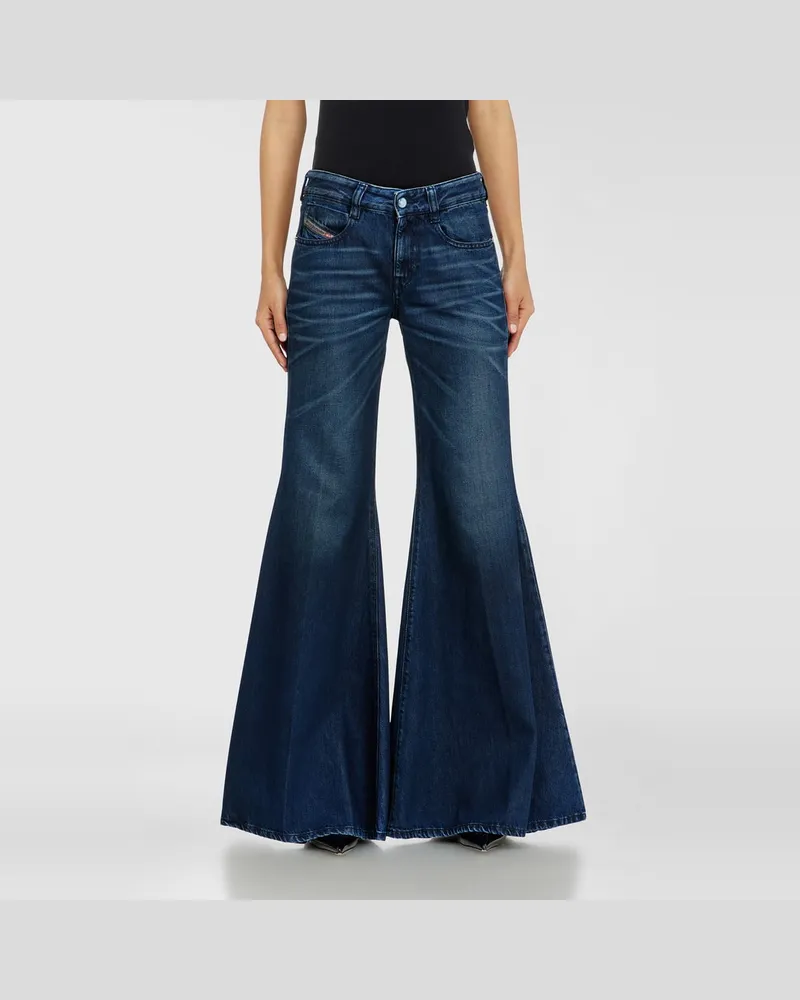 Diesel Flare Jeans Low Waist 1970 D-Bleess, Schwarz/Dunkelgrau, Reißverschluss Blau