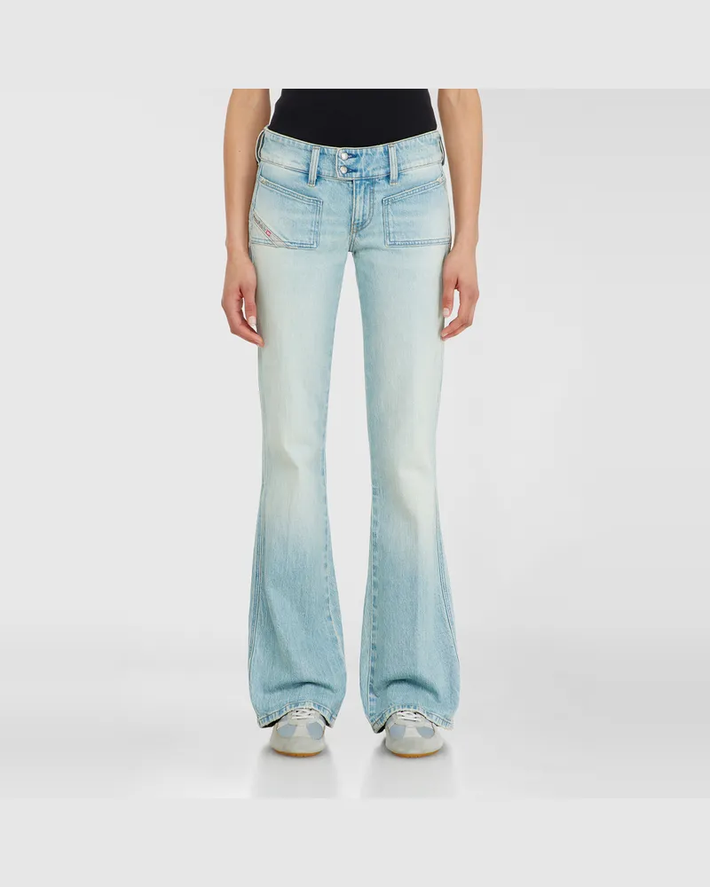 Diesel Bootcut Jeans Low Waist D-Hush, Hellblau, Reißverschluss Blau