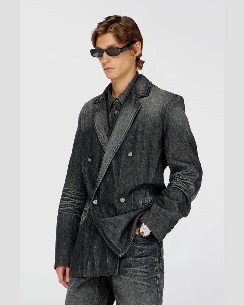 Diesel Zweireihiger Blazer aus geknittertem Denim - Denim jacken - Herren - Schwarz Schwarz