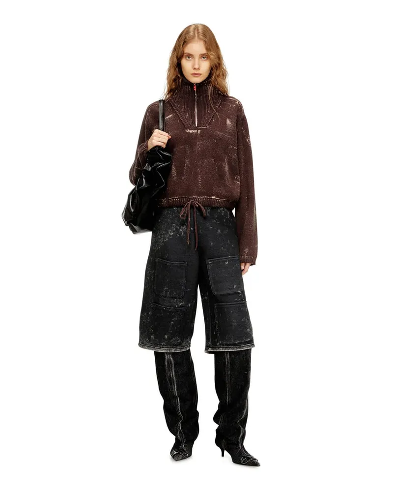 Diesel Half-Zip-Pullover mit Used-Effekt - Strickwaren - Damen - Braun Braun