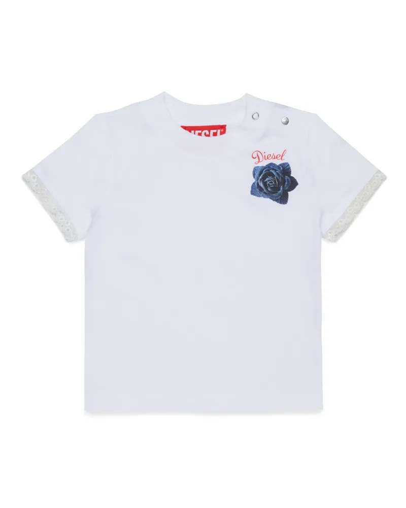 Diesel T-Shirt mit Spitzenbesatz und Rosenprint - T-Shirts und Tops - Damen - Weiss Weiss