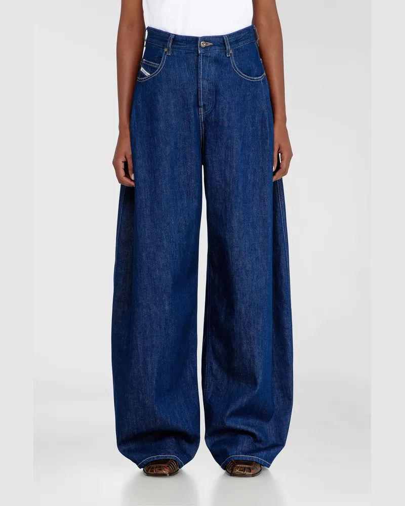 Diesel Relaxed Jeans High Waist 1987 D-Khelz, Dunkelblau, Knopfverschluss Blau