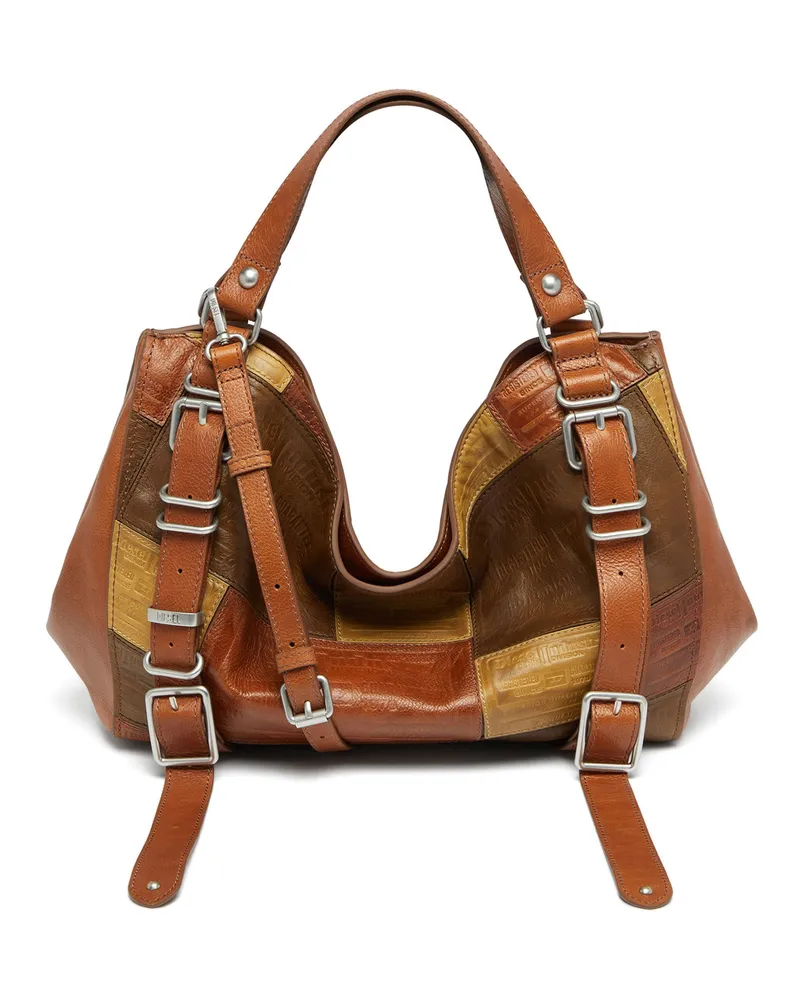 Diesel D-One-Medium Henkeltasche aus Patchwork-Leder - Handtaschen - Unisex - Braun Braun