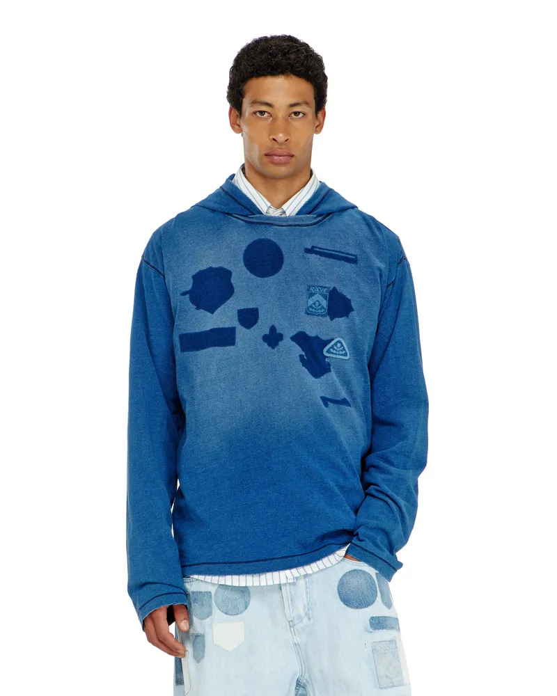 Diesel Langarmshirt mit Kapuze und Schatteneffekt-Patches - T-Shirts - Herren - Blau Blau
