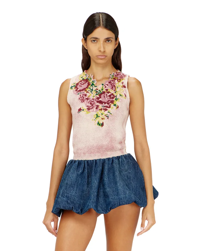 Diesel Strickweste aus Wollmischung mit Blumenmuster - T-Shirts - Damen - Rosa Rosa
