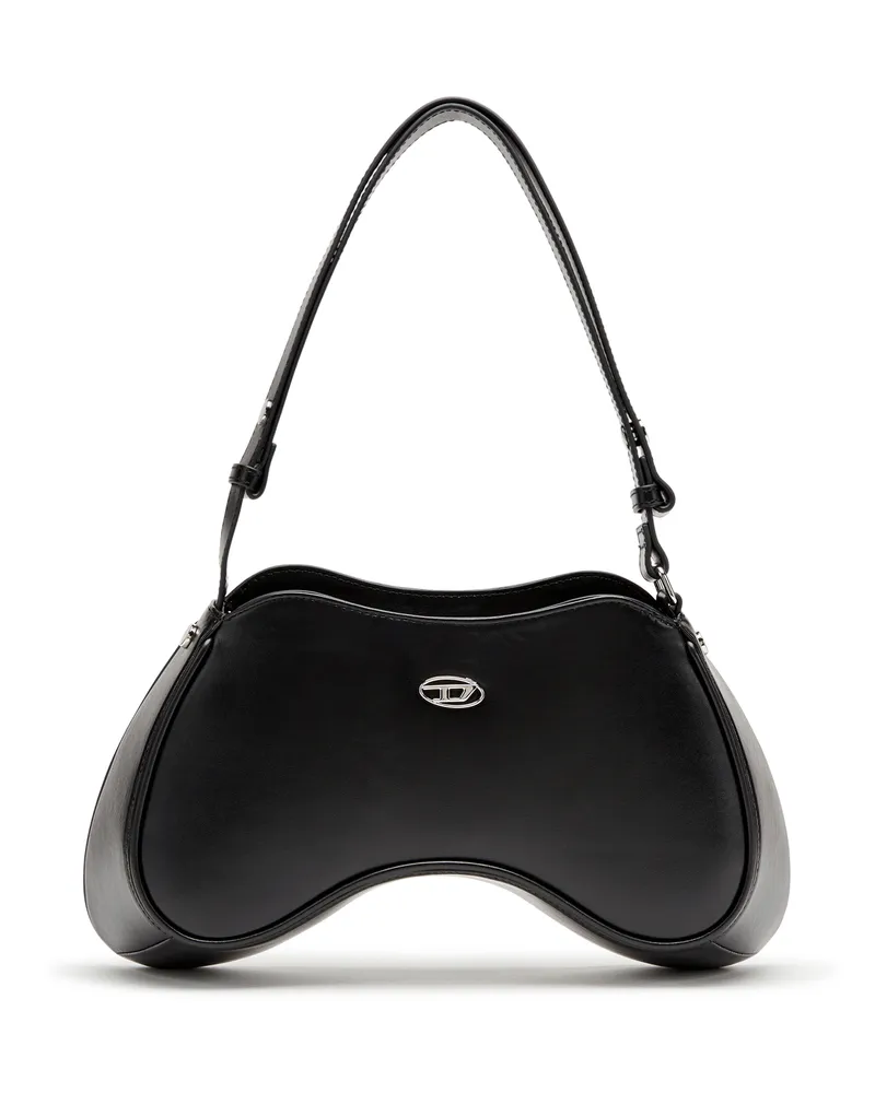 Diesel Play-Schultertasche aus semiglänzendem Leder - Schultertaschen - Damen - Schwarz Schwarz